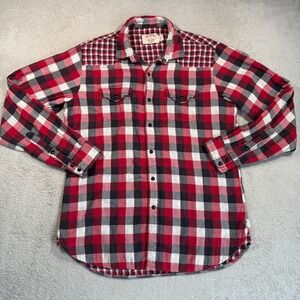 Brooks Brothers Western Shirt Mens M Red Black Plaid Pearl Snap Flannel Slim Fit